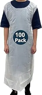 100x Safetyware HDPE Durable Plastic Cover Waterproof Disposable Aprons Gown White Bulk Pack