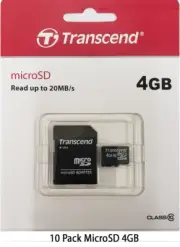 10 x Transcend 4GB MicroSD Memory Card with Adapter for Android, Phone, Tablet