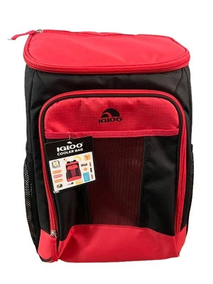 Igloo Cooler Bag Backpack 24 Can Max Fully Insulated Soft Shell Red Black