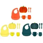 Integrated Compartment Plate Halloween Pumpkins Shaped Baby Meal Tray Set