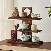 Desktop Antique Shelf Solid Wood Chinese Tea Set Tea Rack Rack teapot Rack Duobao Pavilion Display Rack Ornaments Teacup,B