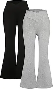 [Floerns] Girl's 2 Pcs Flare Leg Pants Active High Waist Bell Bottom Pants