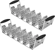 Blackstone 5551 Deluxe Holder Stand Pack of 2 Stainless Steel Racks with Heat Resistant Handles-One Tray Holds 6 Tacos-Dishwasher Safe, Black/Silver