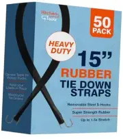 Rubber Bungee Cords with Hooks - 15 Inch 50 Pack - Heavy Duty Outdoor Flatbed