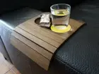 Flexible Wood Couch Table with Coaster and Snacks Holder for Armrest Dark Walnut