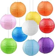 10 Packs Round Paper Lanterns Decorations - 12 inch Colorful Chinese Balloon Hanging Decorations with Assorted Rainbow Colors for Birthday Wedding Baby Shower Home Decor Ceiling Party Supplies