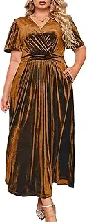 [BerryGo] Women's Plus Size Wedding Guest Velvet Formal Dress High Waisted Maternity Maxi Dress Short Sleeve V Neck Slit Dress
