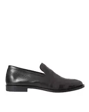 Dolce & Gabbana Leather Loafers Embroidered SlipOn Style - Black -Size 40