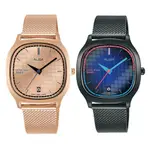 ALBA雅柏方型強化鏡面米蘭錶帯日期顯示34MM玫瑰金色/黑色男女錶/情侶錶