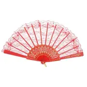 LACE FAN Hand Folding Wedding Party Bridal Spanish Costume Accessory - Red