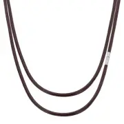 16" Leather Necklace Cord, 3mm Braided Leather Cord, Brown/Silver