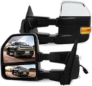 SCITOO Towing Mirrors Fit for 2015-2020 for Ford for F150 with Power Adjusted Heated Turn Signal Light Puddle Light Auxiliary Lights Temperature Sensor,Chrome Cap Housing Manual Folding Tow Mirror
