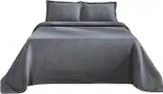 Superior 3 Piece Basketweave Cotton Bedspread Set, Home Bed Decor, Decorative Bed Spread, 2 Pillow Shams, Medium Weight Blanket, Matelasse Coverlet Bedding, Geometric Lattice Pattern, Queen, Grey