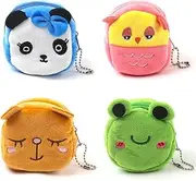 [ASUNFO] 4 Pcs Plush Coin Purse Cute Animals Coin Pouch Bag Small Change Wallet Key Holder Clutch Bags Holders 4 Style, Multicolor, Modern
