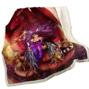 Fantasy Scene Red Dragon Fairy and Animal Friends Throw Blanket