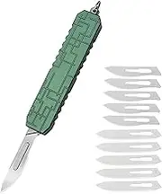 Aluminium Alloy Scalpel Pocket Knife with Clip Small EDC Telescopic Retractable Box Cutter Precision Craft Utility Knife 5pcs #60 5pcs #24 Carbon Steel Blades (Green)