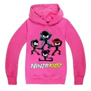 Kids Boys Girls Ninja Kidz Printed Casual Hoodies Long Sleeve Hooded Sweatshirt Pullover Jumper Tops Rose red 13-14 Years