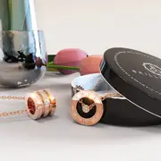 Boxed Timeless Memories 2 Pcs Necklace Set in Rose Gold Plated Titanium with Natural Diamond