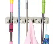 Broom Mop Holder, Wall Mount, Mop Holder, Mop And Broom Holder Organiser, Wall Rack Rake, Broom Mop Rack, Organiser Rail Wall Holder With 6