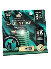 LightHouse NON EXPANDABLE Garden Hose Green 3/4" Spray Nozzle Included 25 Feet