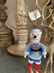 West Elm Bottlebrush Nutcracker Polar Bear Christmas Ornament NEW