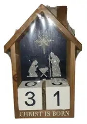 NEW Christmas Nativity Scene Calendar Countdown Wooden Christ is Born Manger
