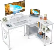 L Shaped Computer Desk with Reversible Storage Shelves and Monitor Stand for Small Spaces