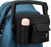 Cozlly Pram Organiser, Black, Pram Bags with Shoulder Straps, Baby Changing Bag, Pram Storage Bag, Adjustable for Storing Nappies, Bottles, Towels