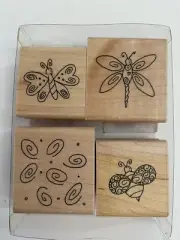 CTMH S447 Wing Dings 4 Wood Mounted Rubber Stamps New RS4