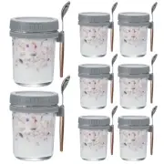Overnight Oats Containers with Lids, 8Pcs - 10 Oz Jars with Spoons (Grey)