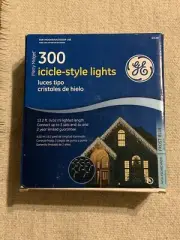GE 300 count, Icicle-Style Light Set, Frost Blue Bulbs, White Wire