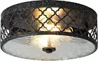 Rustic Ceiling Light Fixtures, 12" Black Flush Mount Ceiling Light Fixture in Bl