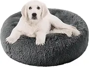 Ezonedeal Calming Bed for Dogs, Donut Cuddler Dog Bed Small Medium Large Orthopedic Pet Bed Self Warming Round Fluffy Plush Pillow Improved Sleep Cushion Bed Non-Slip Bottom (50 CM, Grey)