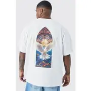 Mens White Plus Oversized Rennaisance Dove Back Print T-shirt