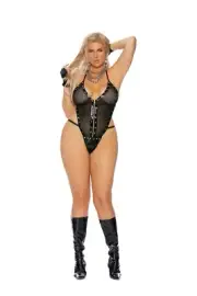 Womens Plus Size Black Fishnet Halter Teddy One Size Fits Most Queen 1X - 3X