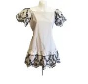 NWT AQUA Mini Dress Size Small Black White Eyelet Embroidered Ruffle Shift