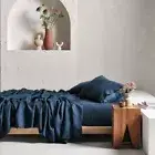 Linen House Nimes Navy Linen Sheet Set Queen & King Bed Size