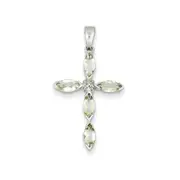 Sterling Silver Rhodium Green Quartz Diamond Pendant