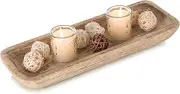 Romadedi Decorative Bowls for Home Decor, Wooden Dough Bowl for Decor, 16" Large Wood Bowl for Kitchen Table Centerpieces, Long Narrow Wooden Tray for Dining Table Decor Centerpiece