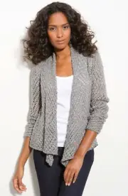 Eileen Fisher Eco Pebble Luster Open Stitch Ash Sweater Cardigan 1X $258