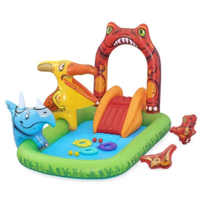 NNEDSZ Kids Inflatable Play Splash Pool with Slide Ball Tossing Toys 242x140cm