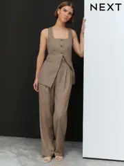 Neutral Cross Hatch Pleat Straight Leg Trousers (E94291) | $83