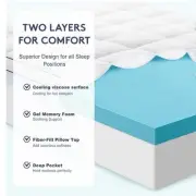 Queen Size Dual Layer 4 Inch Memory Foam Mattress Topper, 2 Inch Gel Memory Foam