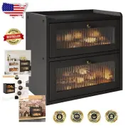 Large Double-Layer Wooden Bread Box with Acrylic Window - Sturdy & Elegant Black