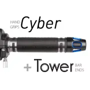 KiWAV Motorcycle Cyber Grips Dark Gray with Tower Bar Ends Blue/Black