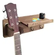 Wooden Guitar Holder Wall Mounted Shelf Rack with 3 Hook Home Decor