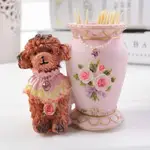 【愛框】可愛泰迪狗樹脂牙籤筒創意歐式家居牙籤盒迷你棉籤罐工藝裝飾