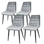 HomeStar Set of 4 Lainey Fabric Velvet Kitchen Dining Chair Metal Legs Bluish Grey