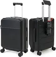 [Generic] Carry On Luggage Suitcase, 20" Hard Shell Travel Case, Front Opening Extra Space with Hanger, TSA Approved Telescope Hand Luggage with Silent Spinner Wheels (Black, 67x45x28CM)