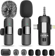 【3-in-1】iXTRA Wireless Lavalier Microphones Compatible with iPhone, iPad, Android, Camera, Plug-Play Mini Lapel Omnidirectional Condenser Video Recording Noise Reduction Auto-Sync Mic for Vlog YouTube